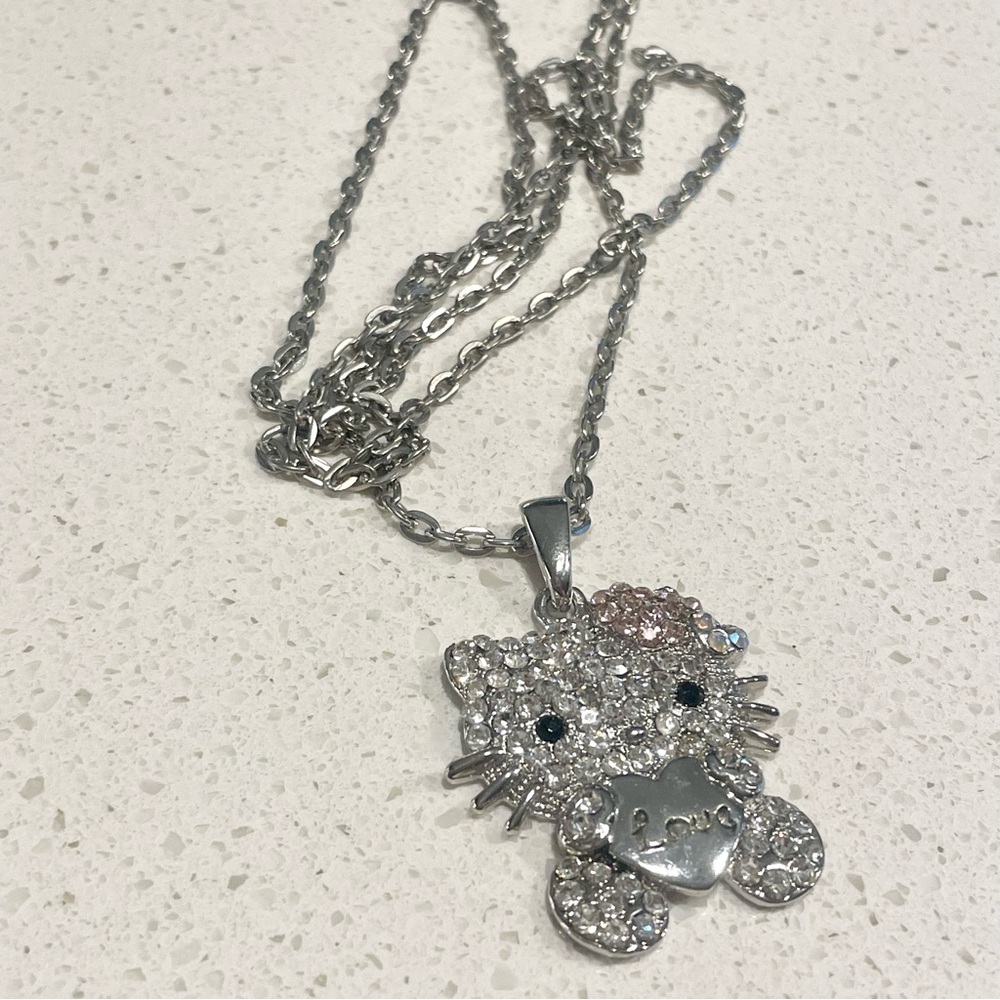 Hello Kitty Love Crystal Silver Pendant Necklace